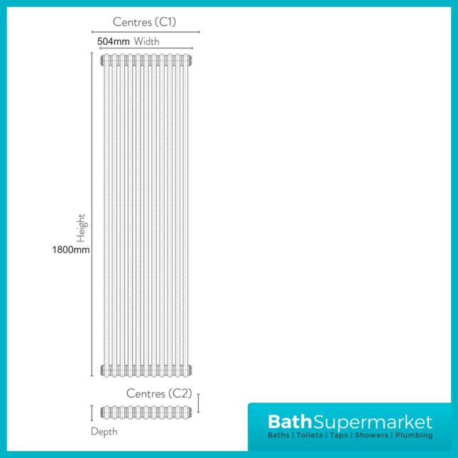 2 Column Raw Metal Vertical Designer Radiator 504mm x 1800mm