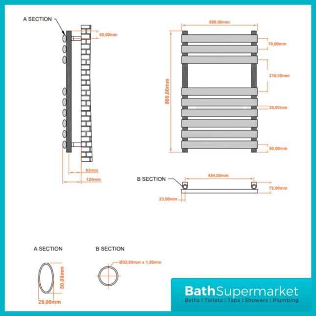 Sognare Vogue Anthracite Ladder Towel Radiator 500mm Wide x 800mm & 1200mm Height