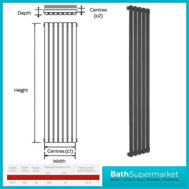 Aspen Textured Grey Double Panel Vertical Radiator 1600mm Height x 420mm Width - Image 2