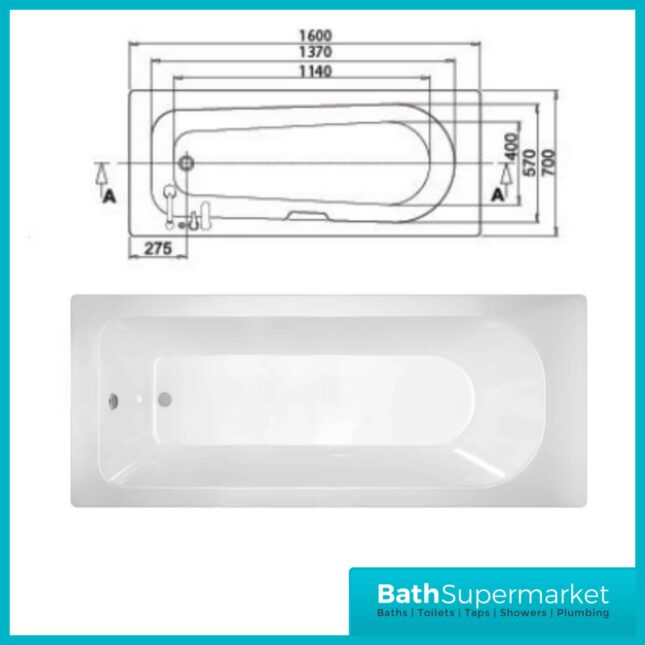Sydney Round Single Ended Acrylic Bath 1600mm x 700mm - NTH