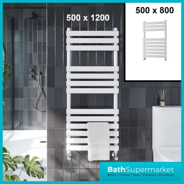 Sognare Vogue White Ladder Towel Radiator 500mm Wide x 800mm & 1200mm Height