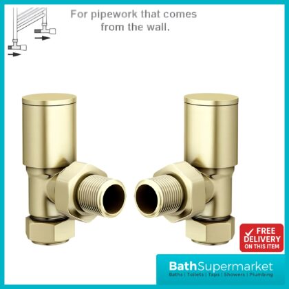 Brushed Brass Round Angled Manual Radiator Valves Pair
