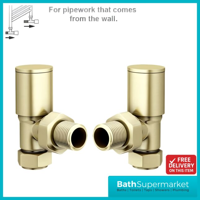 Brushed Brass Round Angled Manual Radiator Valves Pair