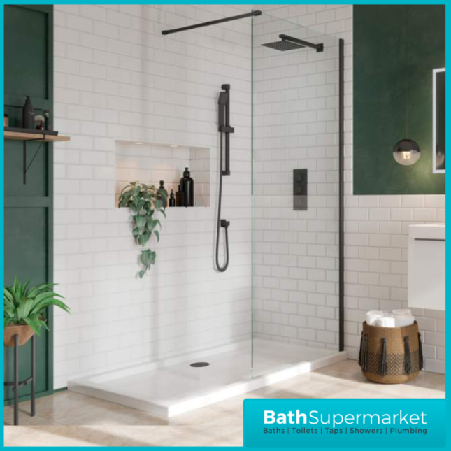 Sognare S8 Black Wetroom Screen Panels & Support Arm 700mm - 1200mm Width