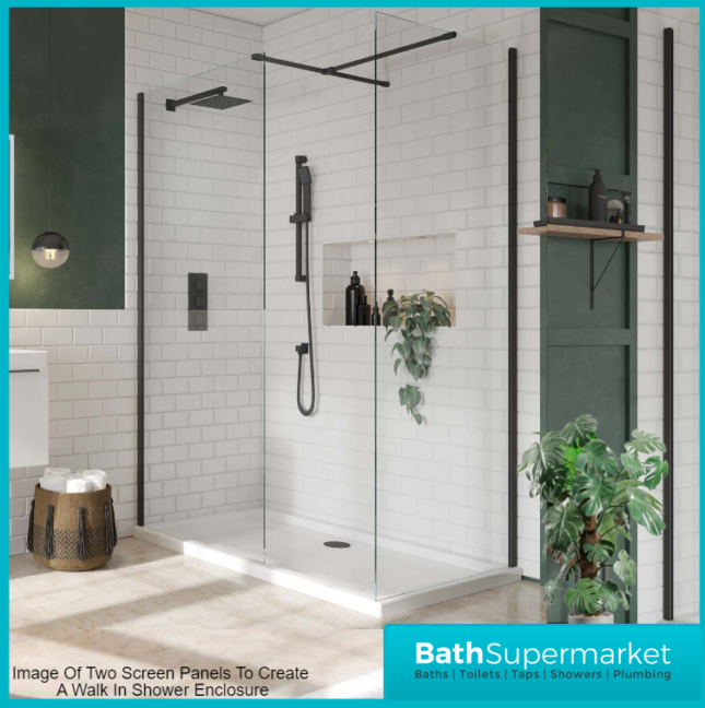 Sognare S8 Black Wetroom Screen Panels & Support Arm 700mm - 1200mm Width