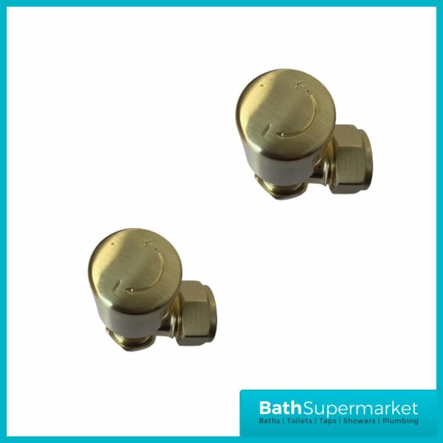 Brushed Brass Round Angled Manual Radiator Valves Pair
