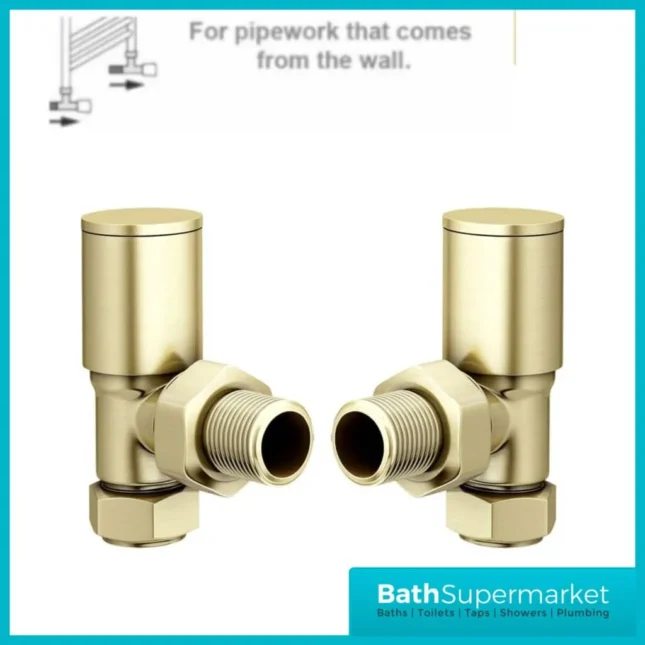 Brushed Brass Round Angled Manual Radiator Valves Pair