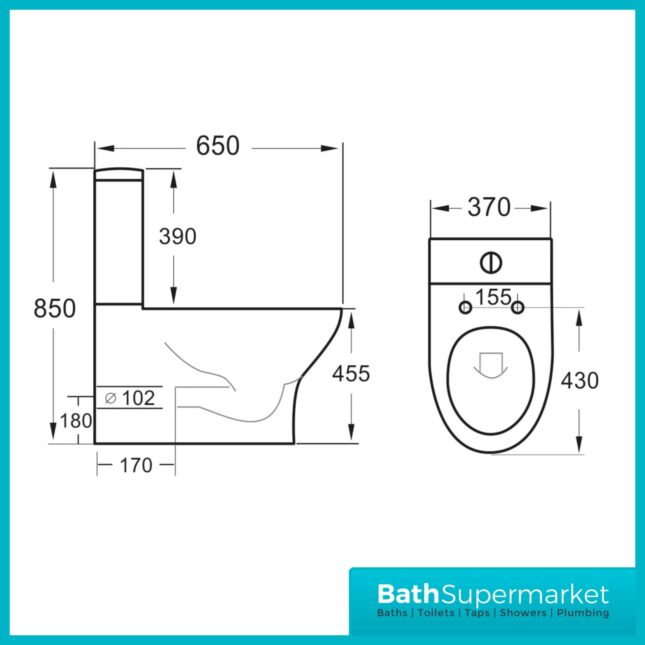 Deia Comfort Height Rimless Closed Coupled Toilet Pan WC & Soft Close Seat