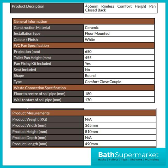 Deia Comfort Height Rimless Closed Coupled Toilet Pan WC & Soft Close Seat