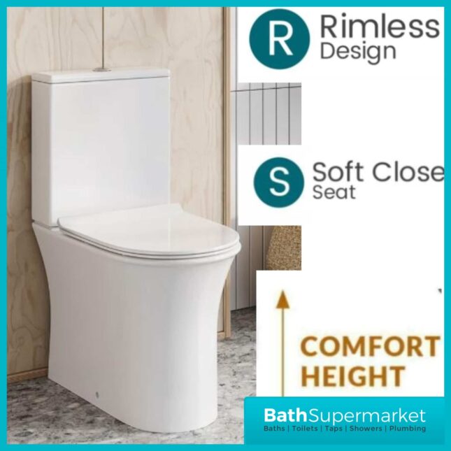 Deia Comfort Height Rimless Closed Coupled Toilet Pan WC & Soft Close Seat