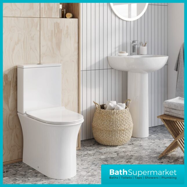 Deia Comfort Height Rimless Closed Coupled Toilet Pan WC & Soft Close Seat
