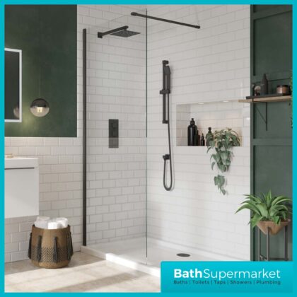 Sognare Black Wetroom Screen Panels & Support Arm 700mm - 1200mm Width