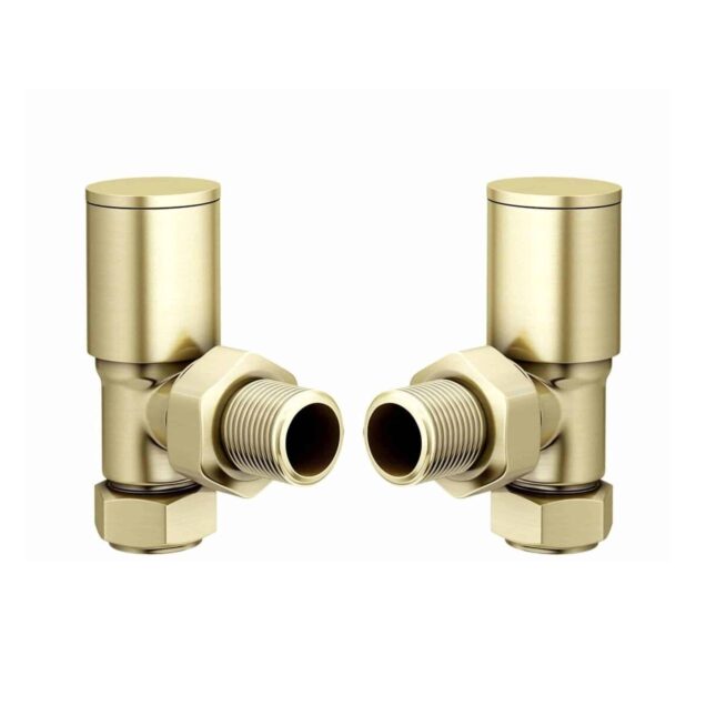 Brushed Brass Round Angled Manual Radiator Valves Pair - Image 4