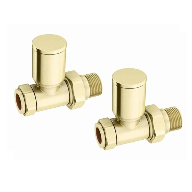 Brushed Brass Round Straight Manual Radiator Valves Pair - Image 4