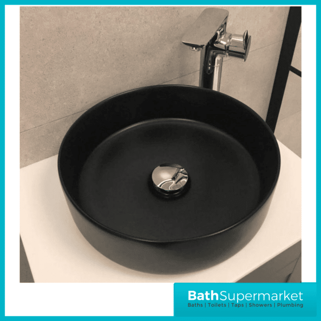 Modern Matt Black Round Countertop Basin 360mm Width