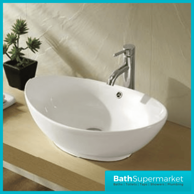 Modern Gloss White Oval Countertop Basin 590mm Width