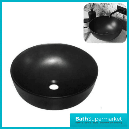 Modern Matt Black Round Countertop Basin 420mm Width