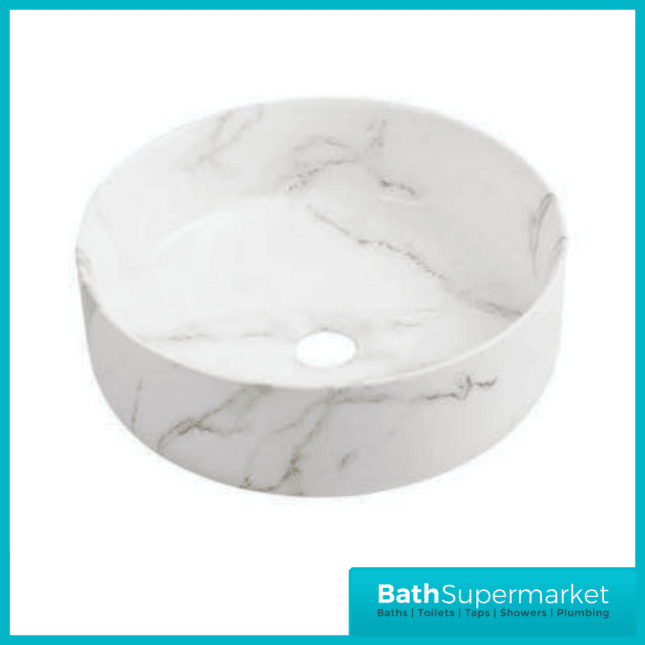 Modern White Marble Effect Round Countertop Basin 360mm Width