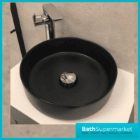 Modern Matt Black Round Sit On Countertop Basin 360mm Width