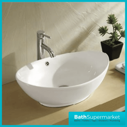 Modern Gloss White Oval Countertop Basin 590mm Width