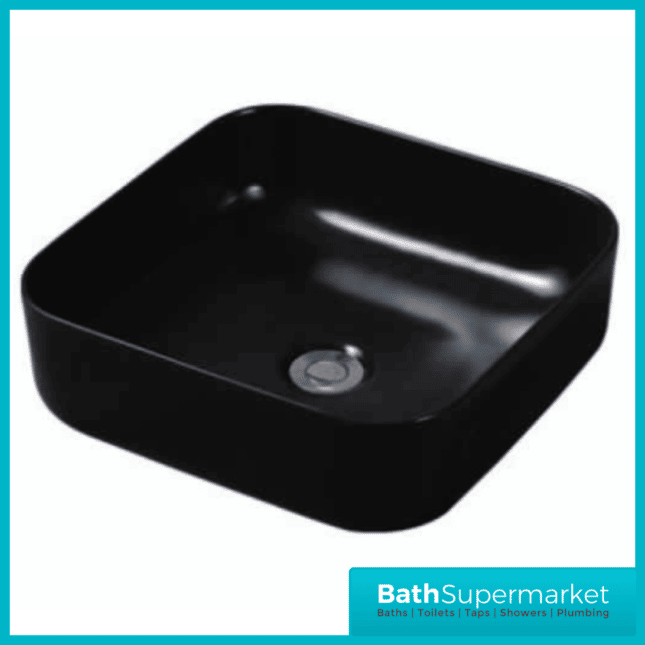 JETMAN Matt Black Square Countertop Basin 390mm X 390mm x 130mm - Image 2