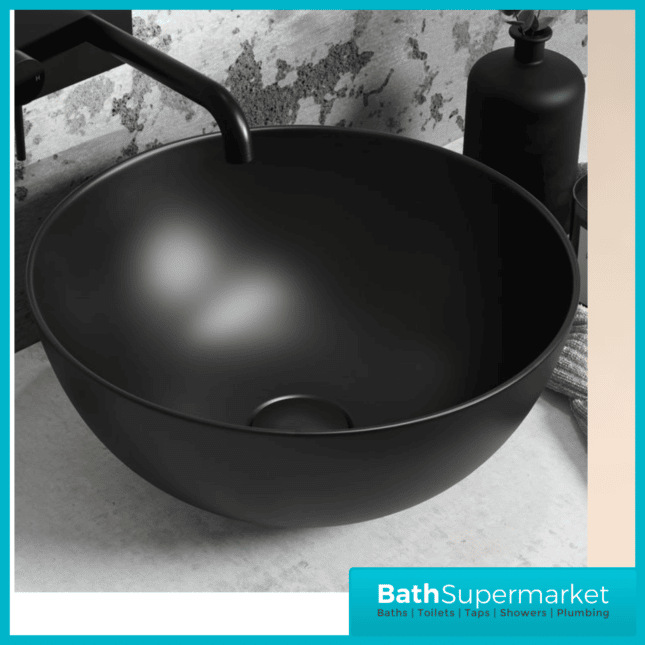 JETMAN Matt Black Round Countertop Basin 420mm Width - Image 2