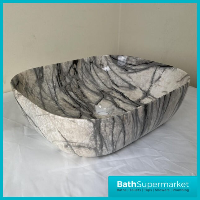 Modern Cream Marble Effect Rectangular Countertop Basin 500mm Width