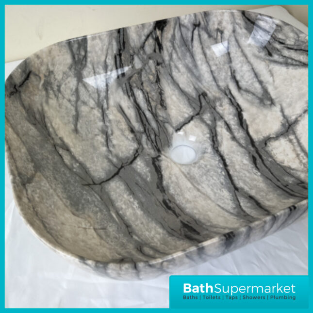 Modern Cream Marble Effect Rectangular Countertop Basin 500mm Width