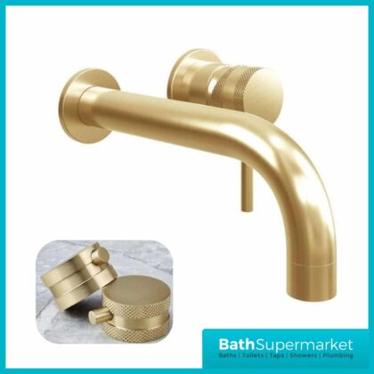 Knurled Round Brushed Brass Basin Wall Mounted Basin Tap With Screw Head 2 Types