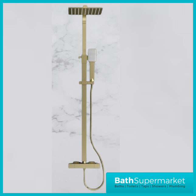 Sognare Brushed Brass Square Thermostatic Rigid Riser Shower Kit