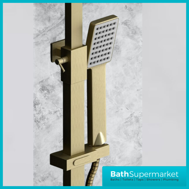 Sognare Brushed Brass Square Thermostatic Rigid Riser Shower Kit