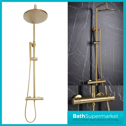 Sognare Knurled Brushed Brass Round Thermostatic Bar Mixer Valve Shower Set