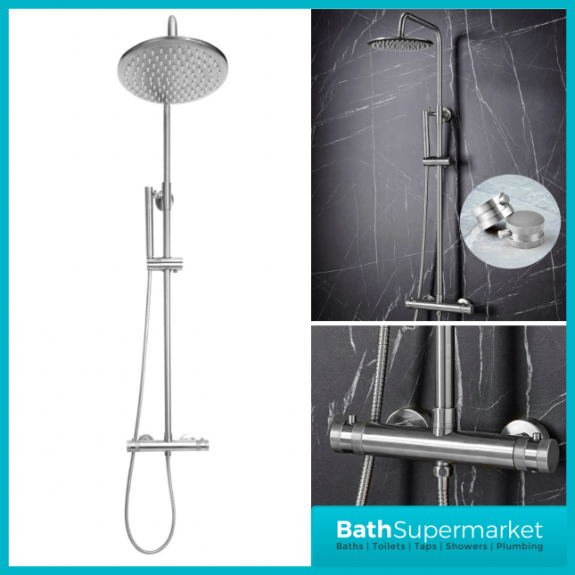 Sognare Knurled Chrome Round Thermostatic Bar Mixer Valve Shower Set