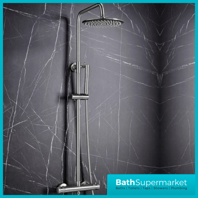 Sognare Knurled Chrome Round Thermostatic Bar Mixer Valve Shower Set