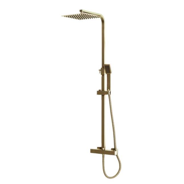 Sognare Elliot Brushed Brass Square Thermostatic Rigid Riser Shower Kit - Image 9