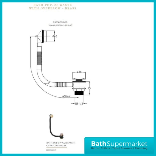 Modern Round Pop-Up Brushed Brass Bath Waste - Image 2
