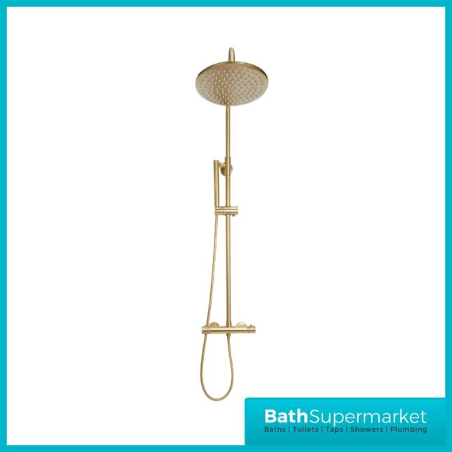 Sognare Core Brushed Brass Round Thermostatic Bar Mixer Valve Shower Set