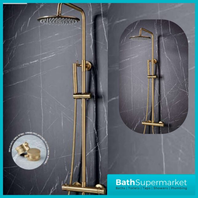 Sognare Core Brushed Brass Round Thermostatic Bar Mixer Valve Shower Set