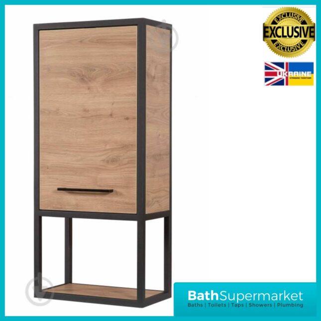 Loft Scandinavian Oak Black Frame Wall Mounted Basin Unit & Storage Cabinet Package