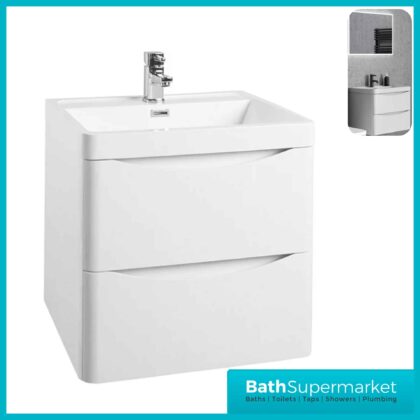 Cassellie Bali Gloss White Wall Mounted Drawer Unit & Basin 500mm