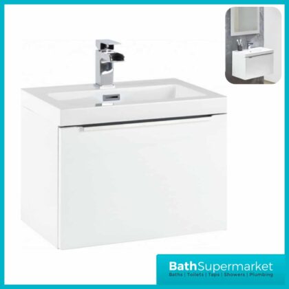 Celeste Muro Gloss White Wall Mounted Vanity Unit & Basin 500mm