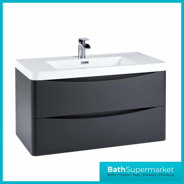 Sognare Cella Matt Grey Wall Hung Vanity Drawer Unit & Basin 900mm Wide