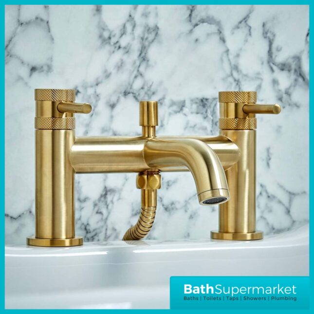 Knurled Round Brushed Brass Bath Shower Mixer Tap & Screw Head 2 Types