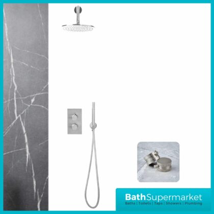 Knurled Chrome Round Wall Mounted Head Concealed Thermostatic Valve Shower Kit