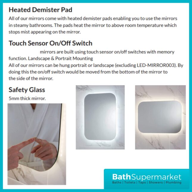 Sognare Halo Touch Sensor Illuminated LED Mirror With Demister 500mm x 700mm