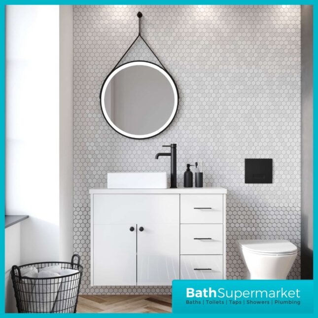 Sognare Bello Matt Black Round LED Illuminated Demister Bathroom Mirror 600mm