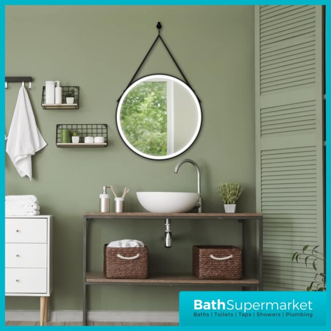 Sognare Bello Matt Black Round LED Illuminated Demister Bathroom Mirror 600mm