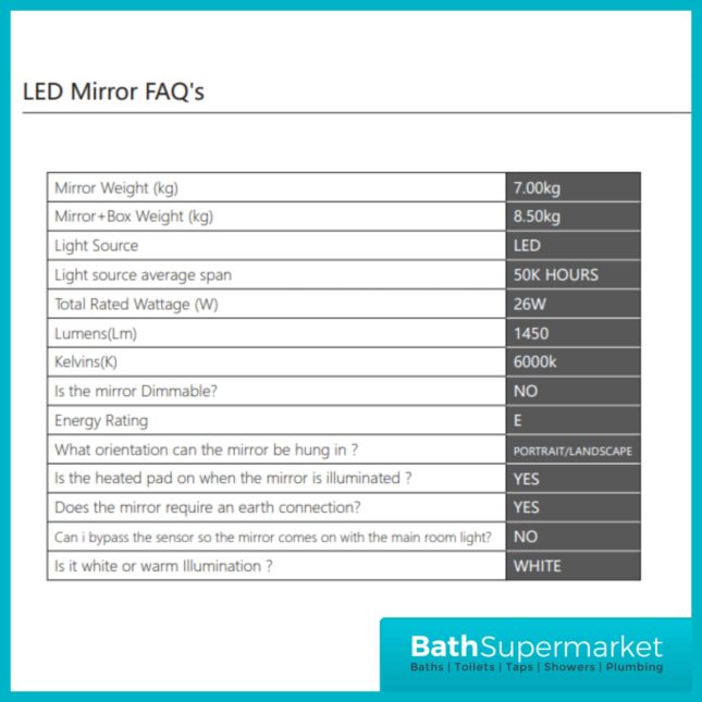 Sognare Losca Smart LED Demister Mirror With Bluetooth Connection 500mm x 700mm