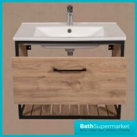 Loft Scandinavian Wood Oak Black Frame Wall Hung Vanity Unit & Basin 650mm