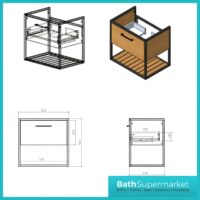 Loft Scandinavian Wood Oak Black Frame Wall Hung Vanity Unit & Basin 650mm